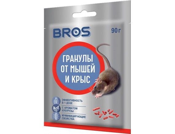 Средство против крыс и мышей BROS, гранулы, пакет 90г