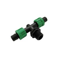 Тройник для двух капельных лент 16мм с наружной резьбой 1/2", TT011712
