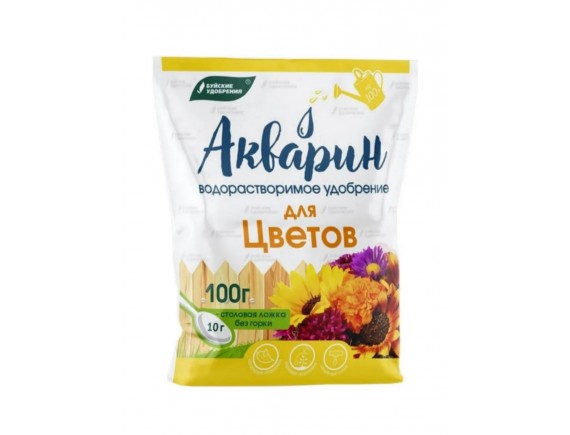 Удобрение водорастворимое минеральное АКВАРИН для Цветов, NPK 13:5:25+МЭ, 100г