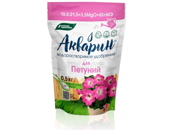 Удобрение водорастворимое минеральное АКВАРИН для Петуний, NPK 15:5:21+МЭ, 0,5кг