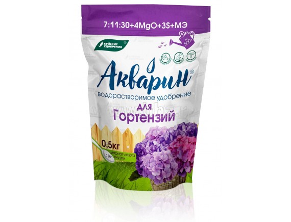 Удобрение водорастворимое минеральное АКВАРИН 1 для Гортензий, NPK 7:11:30+МЭ, 0,5кг