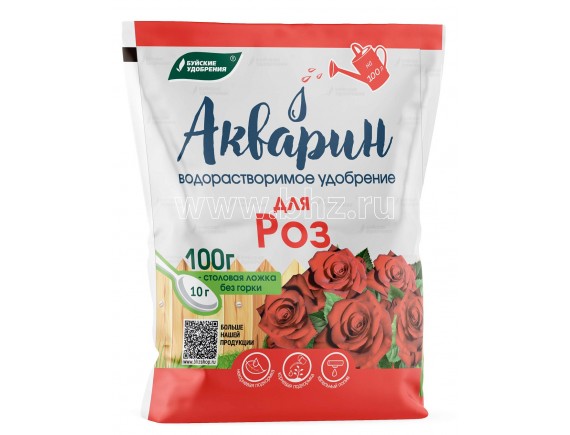 Удобрение водорастворимое минеральное АКВАРИН для Роз, NPK 19:6:20+МЭ, 0,1кг