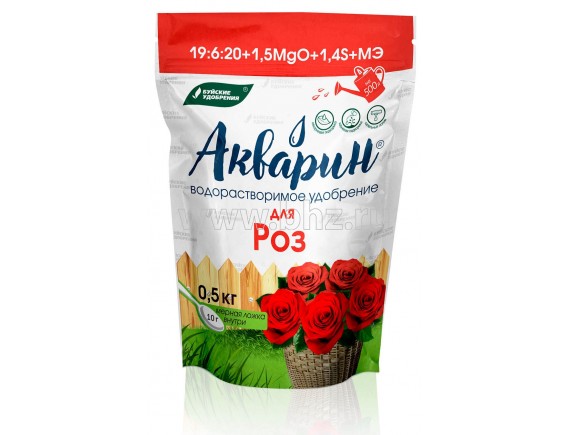Удобрение водорастворимое минеральное АКВАРИН для Роз, NPK 19:6:20+МЭ, 0,5кг