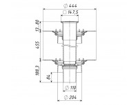 Двухуровневая кровельная воронка с увеличенным корпусом для эксплуатируемой кровли с надставным элементом, прижимным фланцем из нержавеющей стали и дренажным кольцом ТП-10.У.100 Татполимер